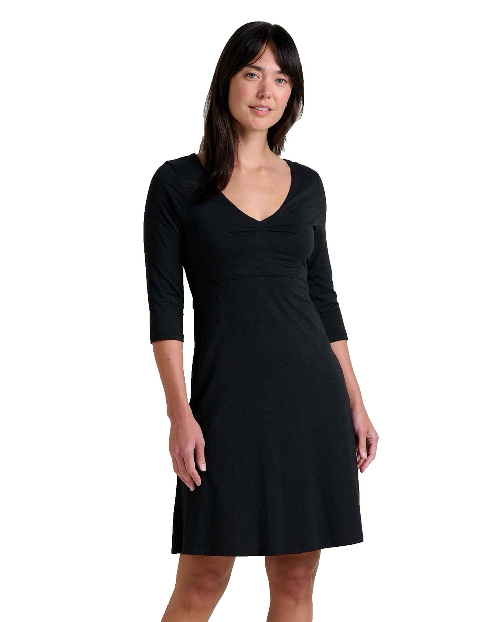 Toad&Co Rosalinda Black Organic Cotton Tencel V-Neck 3/4 Sleeve Dress Women’s L